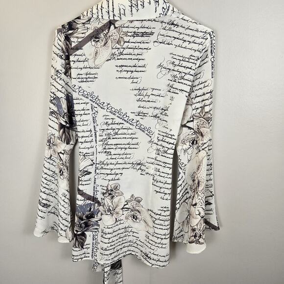 MISHCA French Garden Poplin Blouse Flare Sleeve Tie Front SMALL Boho Peasant - Picture 6 of 14